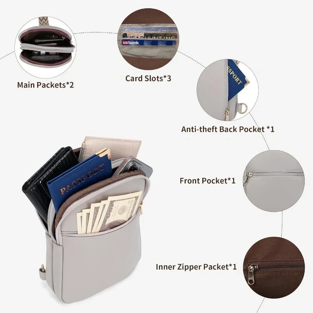 Vegan Leather Anti Theft Crossbody Bag Women RFID Blocking Travel Purse